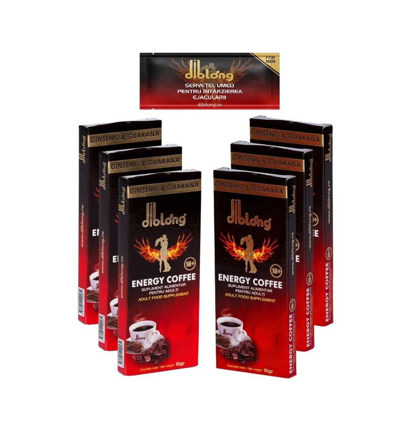 Diblong SET: Energy Coffee - supliment alimentar pentru bărbați formula de cafea instant cu plante care susțin sănătatea sexuală și funcția erectilă 6 buc x 10 g + Delay Wipe - Default Title