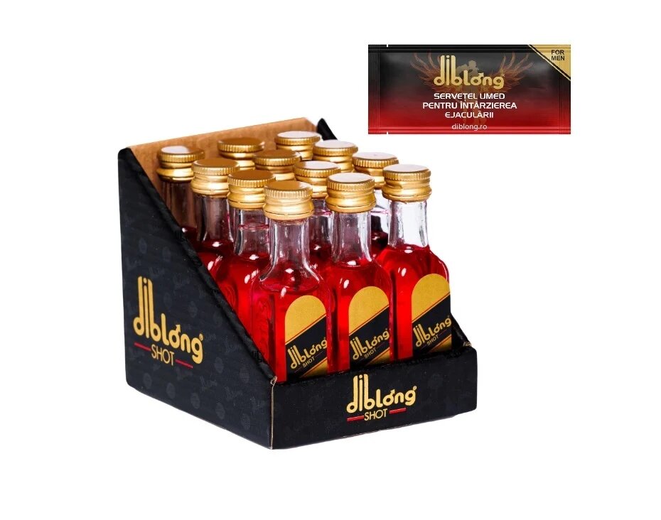 Diblong SET: Energy Shot - supliment alimentar pentru bărbați cu îndulcitori sub formă de băutură energizantă care ajută la menținerea sănătății sexuale și a funcției erectile 12 buc x 30 ml + Delay Wipe - Default Title