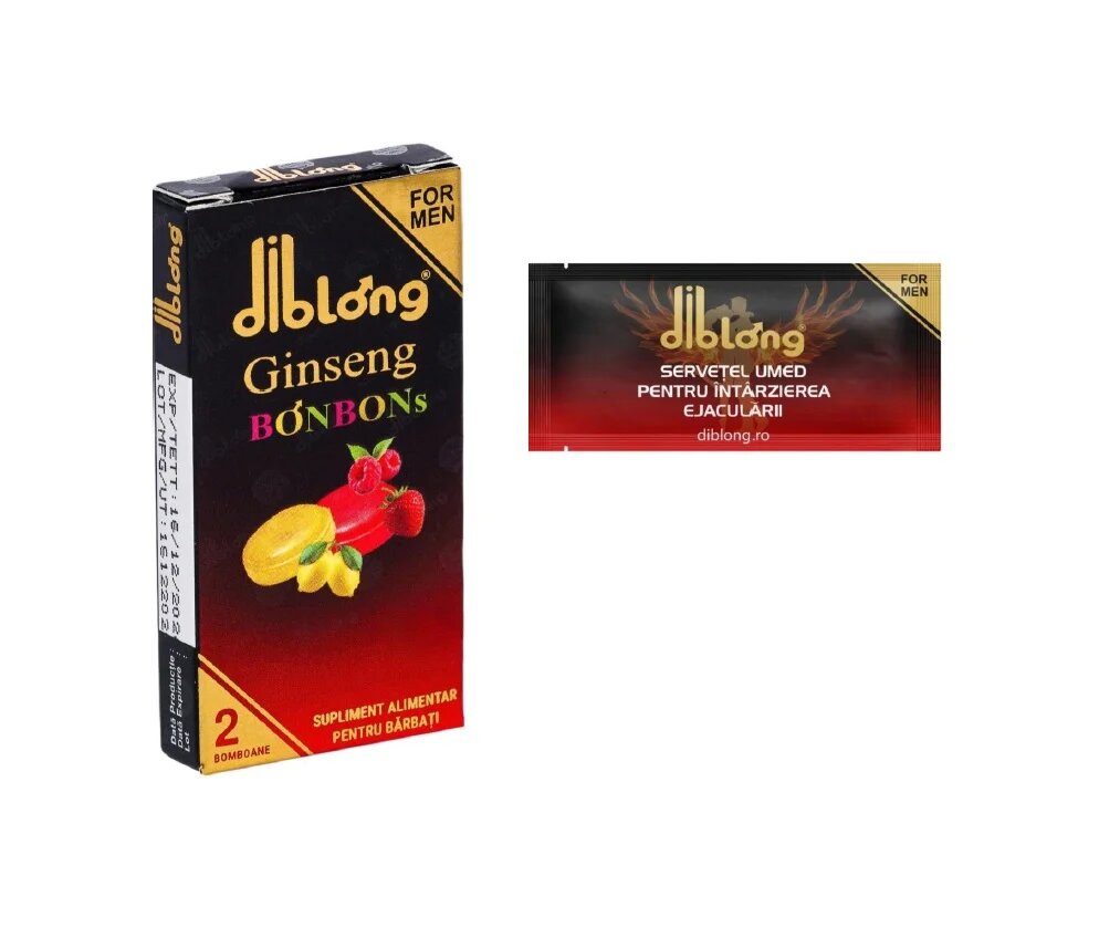 Diblong SET: Ginseng Bonbons - supliment alimentar pentru bărbați bomboane cu ingrediente naturale ce susțin sănătatea sexuală și funcția erectilă 1 cutie x 2 buc + Delay Wipe - Default Title