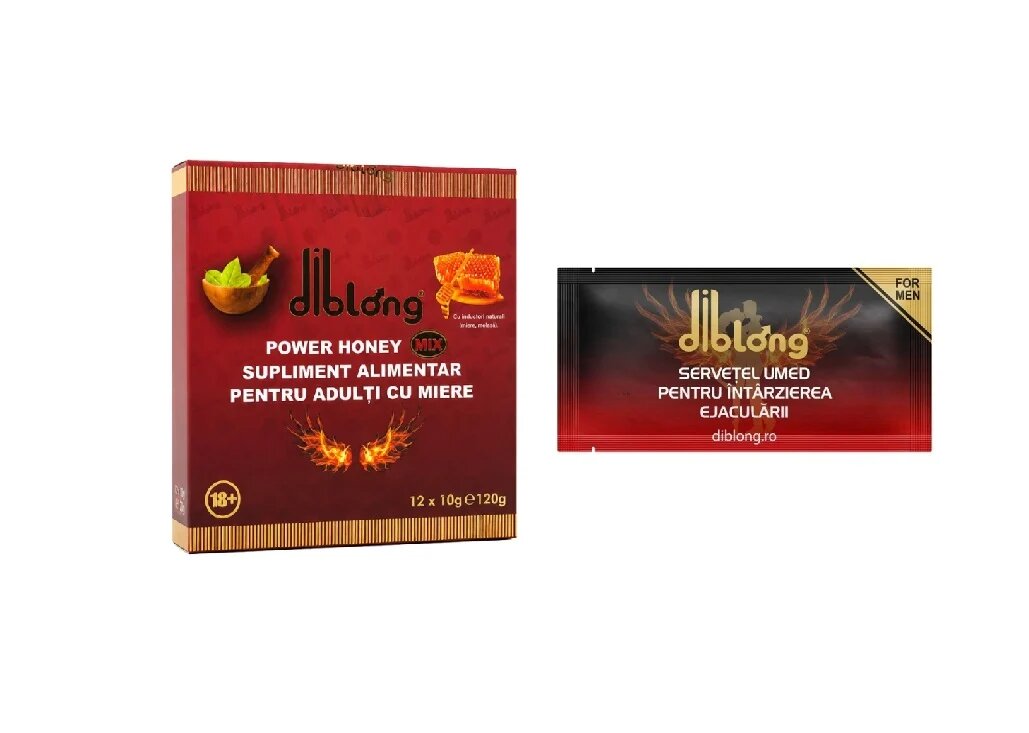 Diblong SET: Power Honey - supliment alimentar pentru adulți cu miere și asocieri de plante care susțin sănătatea sexuală și funcția de reproducere 12 x 10 g + Delay Wipe - Default Title