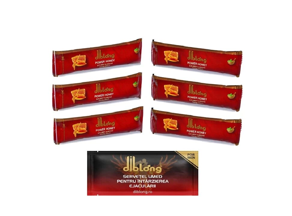 Diblong SET: Power Honey - supliment alimentar pentru adulți cu miere și asocieri de plante care susțin sănătatea sexuală și funcția de reproducere 6 x 10 g + Delay Wipe - Default Title