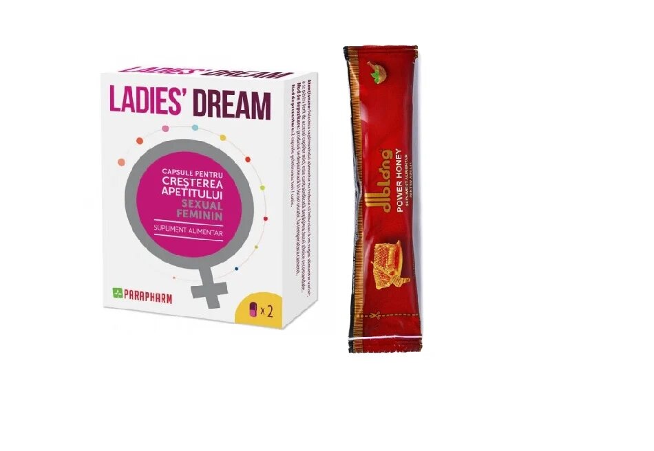 PARAPHARM SET: Capsule LADIES DREAM cresterea apetitului sexual si libidoului feminin 2 capsule + 1 plic Diblong Power Honey 10g - Default Title