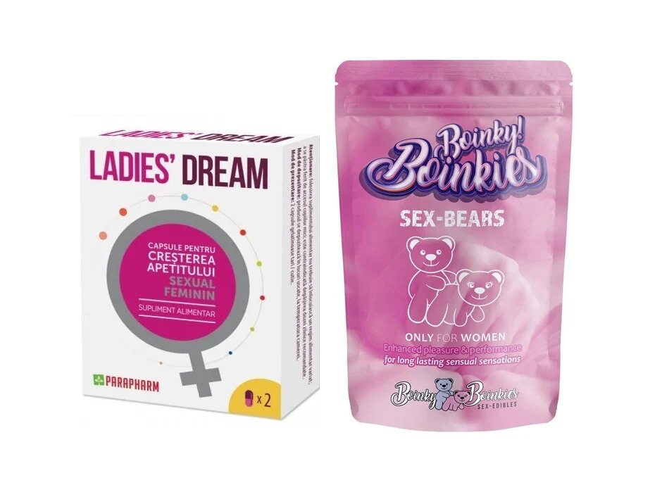 PARAPHARM SET: Capsule LADIES DREAM cresterea apetitului sexual si libidoului feminin 2 capsule + Boinky jeleuri afrodisiace Ursuleti Lady 1 cutie x 6 buc - Default Title