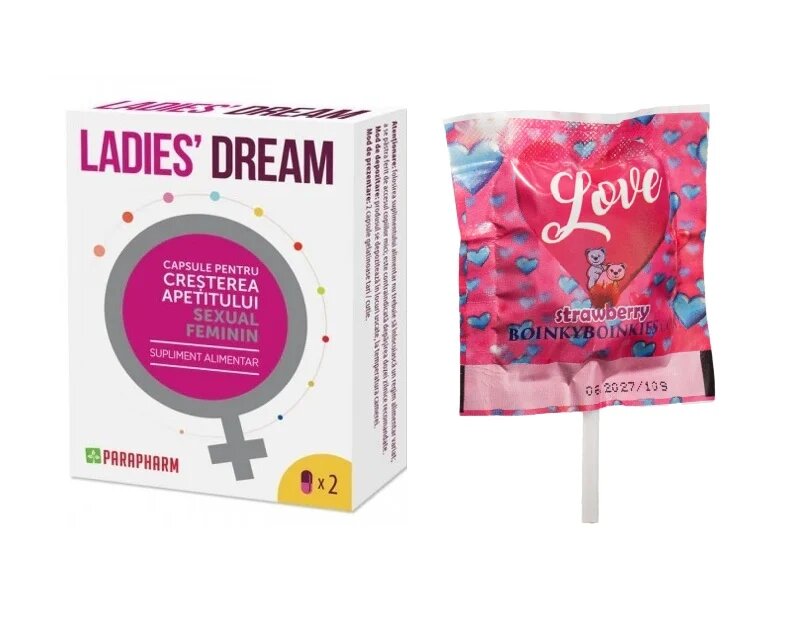 PARAPHARM SET: Capsule LADIES DREAM cresterea apetitului sexual si libidoului feminin 2 capsule + Boinky Lollipop Pink – Acadea cu efect afrodisiac aromă de căpșuni Ashwagandha și Maca 1 buc - Default Title