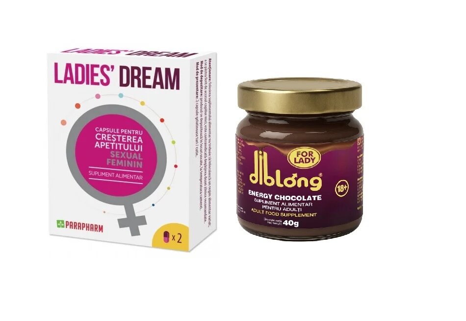 PARAPHARM SET: Capsule LADIES DREAM cresterea apetitului sexual si libidoului feminin 2 capsule + Diblong Energy Chocolate for Lady ciocolată tartinabilă 40g - Default Title