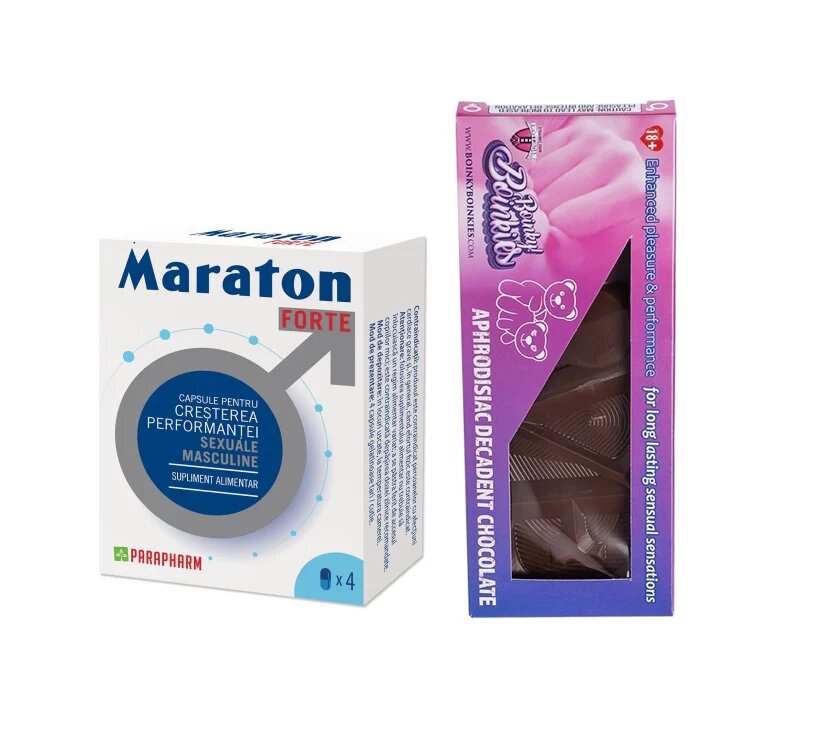 PARAPHARM SET: MARATON FORTE cresterea performantei sexuale barbati 4 capsule + Boinky Ciocolată premium cu efect afrodisiac - unisex 75 g - Default Title