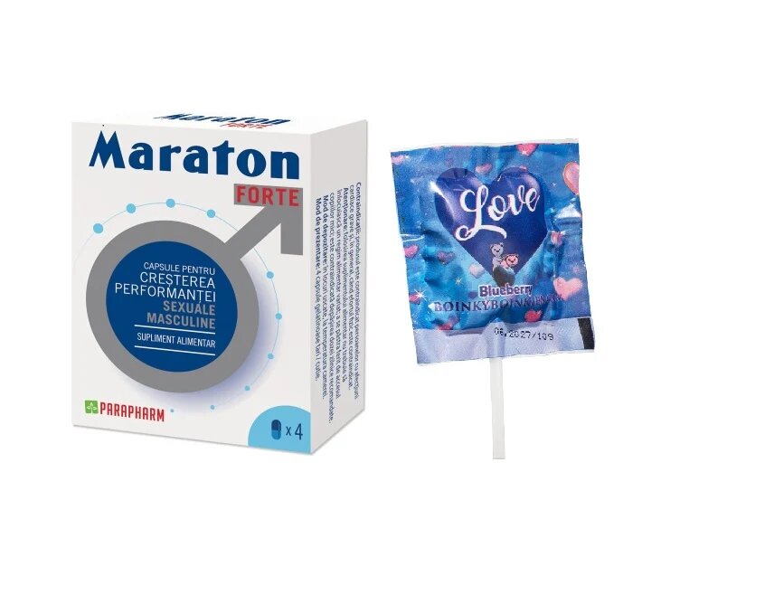 PARAPHARM SET: MARATON FORTE cresterea performantei sexuale barbati 4 capsule + Boinky Lollipop Blue – Acadea cu efect afrodisiac aromă de afine Ashwagandha și Maca 1 buc - Default Title