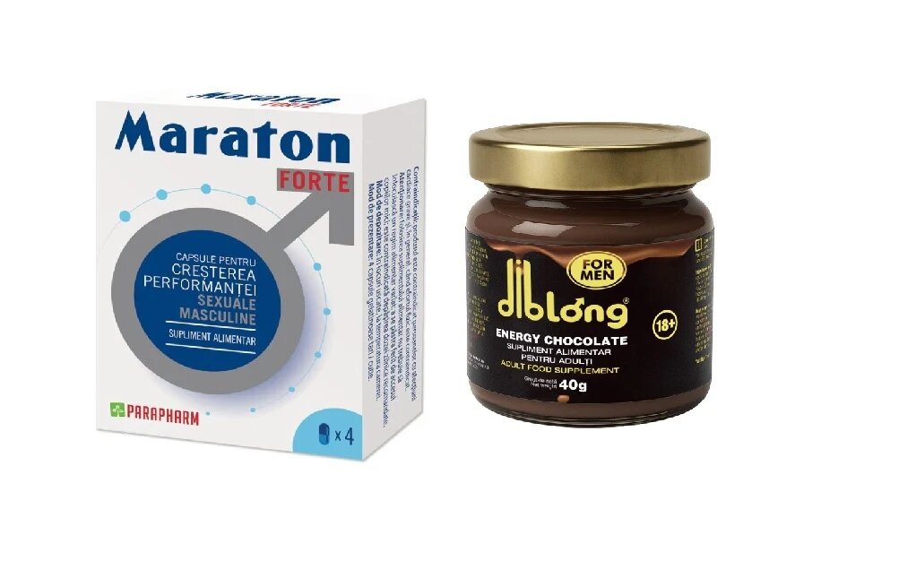 PARAPHARM SET: MARATON FORTE cresterea performantei sexuale barbati 4 capsule + Ciocolata cremoasa - DIBLONG CHOCOLATE for MEN 40g - Default Title