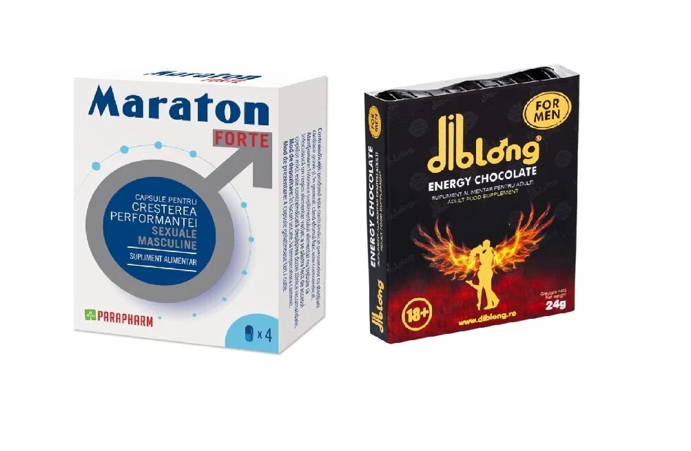PARAPHARM SET: MARATON FORTE cresterea performantei sexuale barbati 4 capsule + Diblong Energy Chocolate 1 buc - Default Title