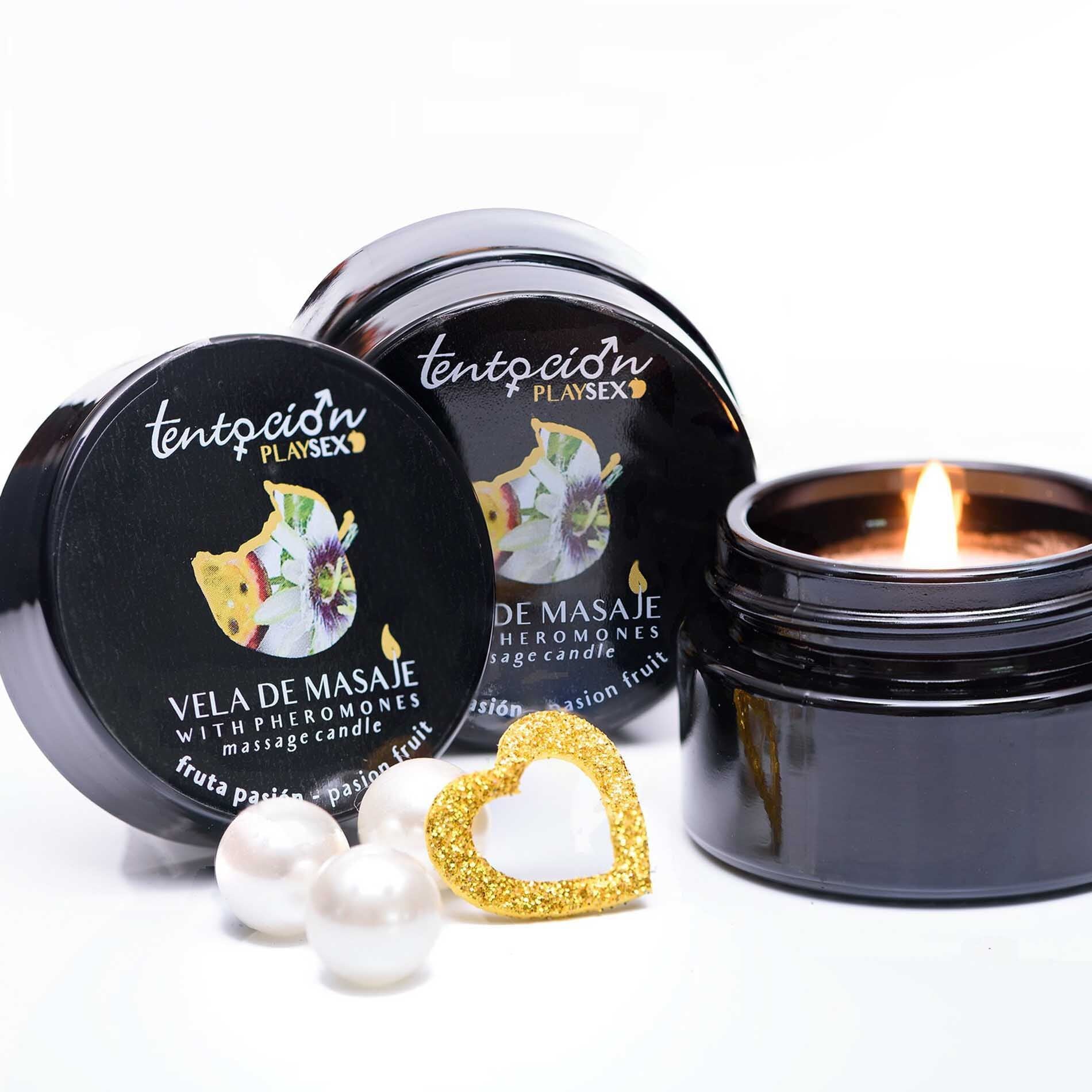 Tentación Play Sex Lumanare pentru masaj cu feromoni TENTATION cu aroma fructul pasiunii 20 ml - Default Title