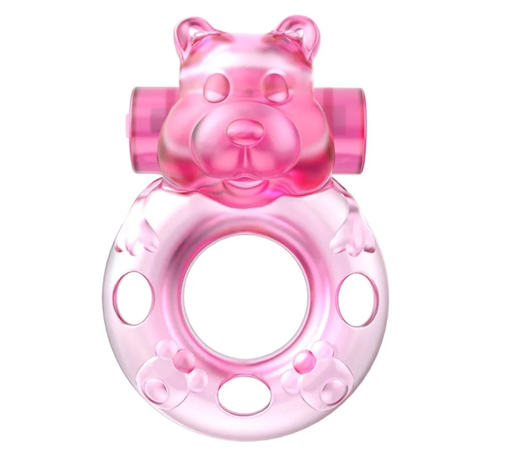 Baile Inel de Penis cu Vibratii Bear Cock Ring TPR Roz
