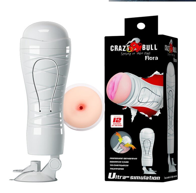 Baile Masturbator Anus Flora cu Ventuza Crazy Bull 12 Moduri Vibratii TPR Life-Like