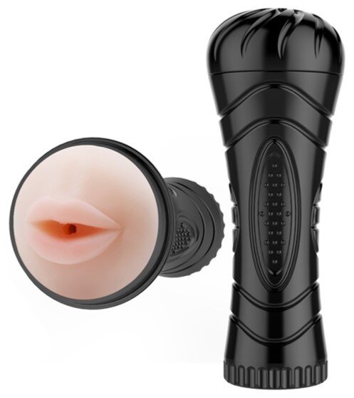 Baile Masturbator Pink Mouth 7 Viteze Vibratii TPR Negru 24 cm