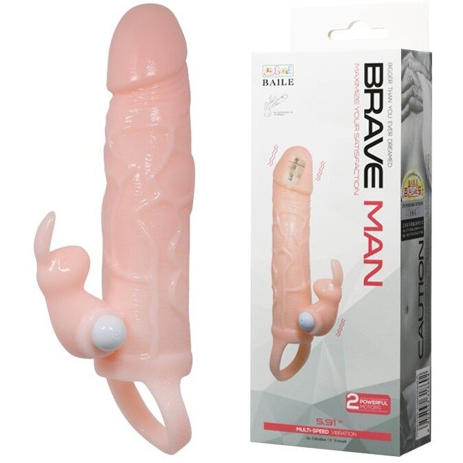 Baile Prelungitor Penis Brave Man cu Vibratii TPR Natural 16.4 cm