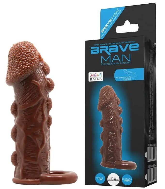 Baile Prelungitor Penis Brave Man Extra Stimulator Maro Inchis 14 cm