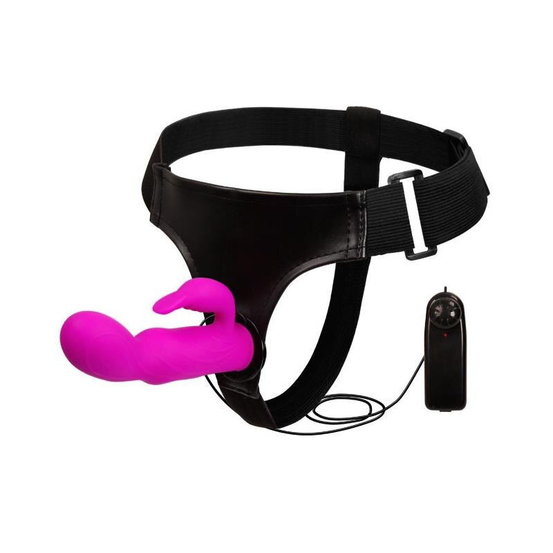 Baile Strap-on cu Vibrator Rabbit Multispeed Silicon Mov 15 cm