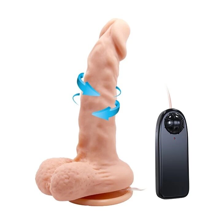 Baile Vibrator Realist Max Rotativ cu Ventuza si Telecomanda cu Fir Natural 17 cm