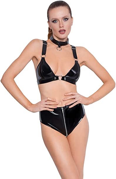 Black Level Set 3 Piese Lenjerie din Vinil Negru M