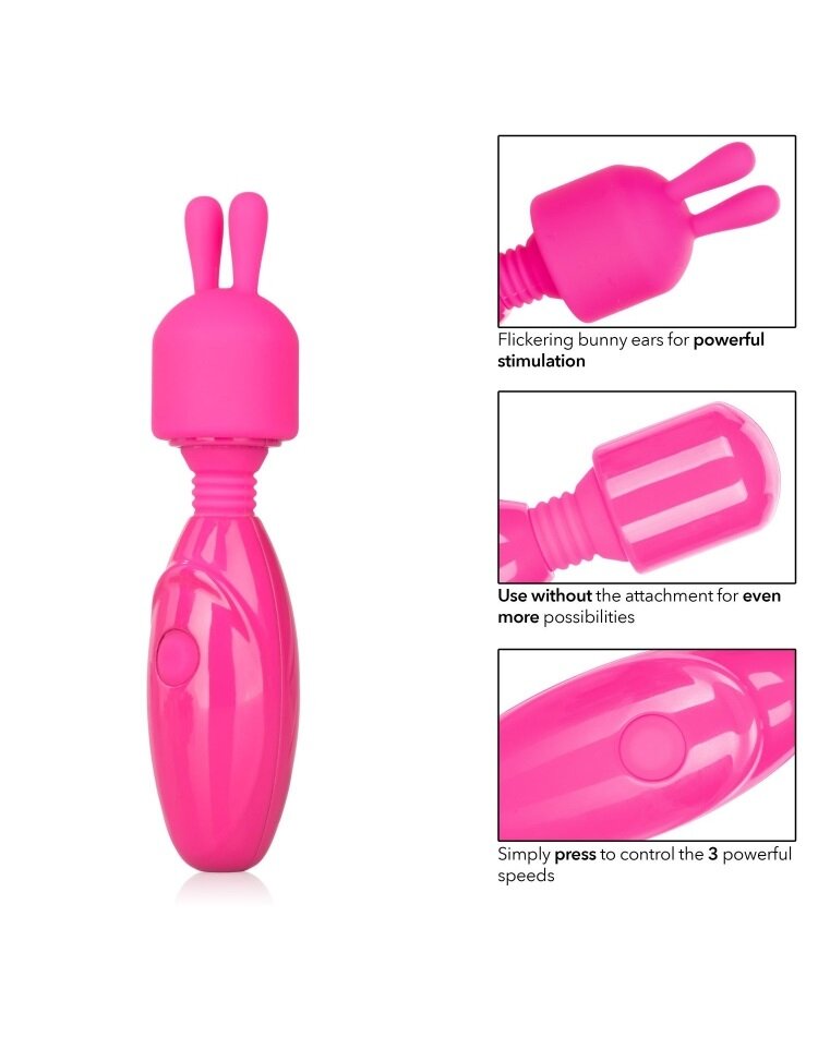 California Exotics Vibrator Mini Wand Tiny Teasers Bunny 3 Moduri Vibratii Silicon USB Roz 12 cm