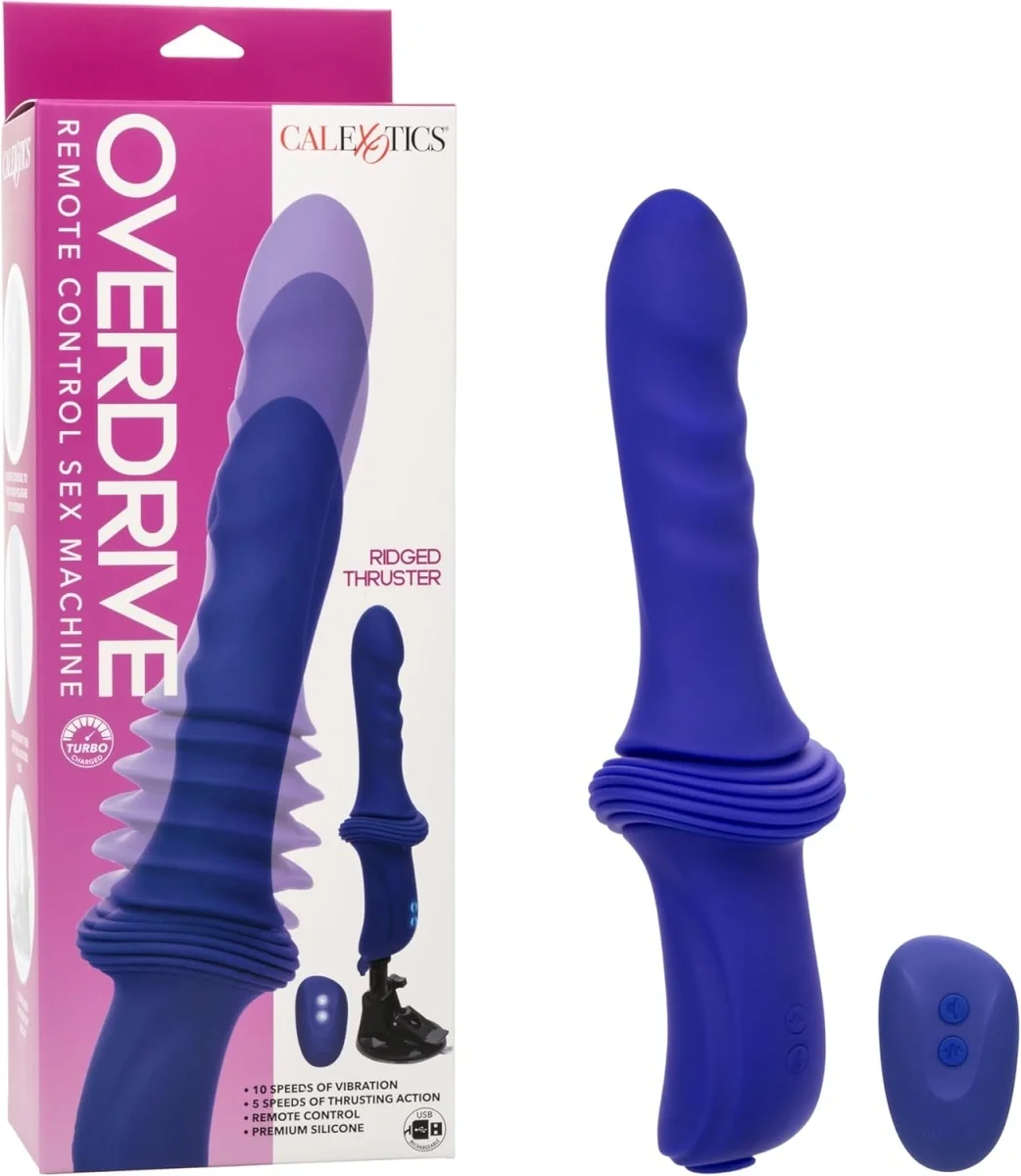 California Exotics Vibrator Overdrive Ridged Thruster Remote Control Silicon USB Albastru 29.2 cm