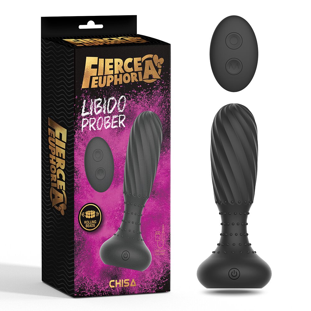 Chisa Novelties Vibrator Anal Libido Prober Remote Control 10 Moduri Vibratii si Rotatii Silicon USB Negru 14 cm