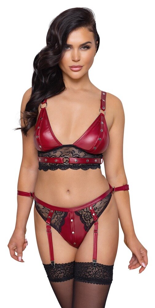 Cottelli Collection Set Lenjerie 2 Piese Wetlook si Dantela Visiniu/Negru S