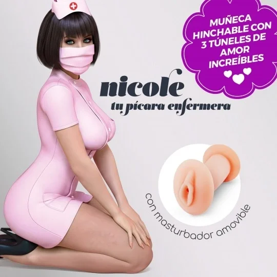 Crushious Papusa Gonflabila Nicole La Enfermera cu Masturbator 3 Puncte de Penetrare 1.55 m