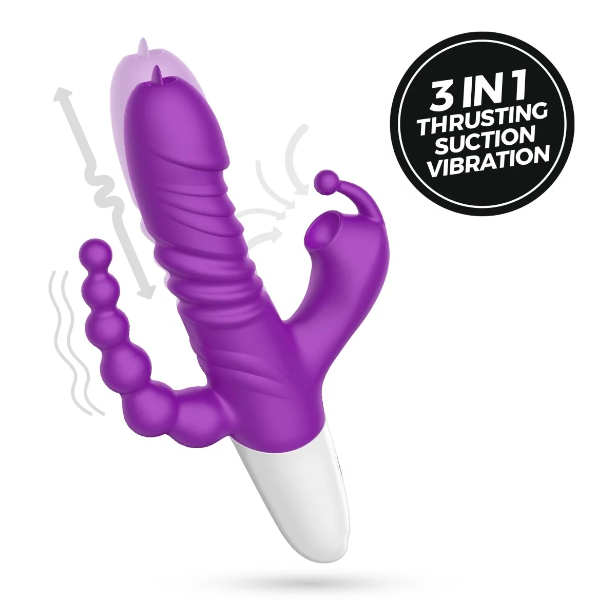 Crushious Vibrator Triplu Wrangler Functii de Vibratii Impingere Suctiune Silicon USB Mov 23 cm