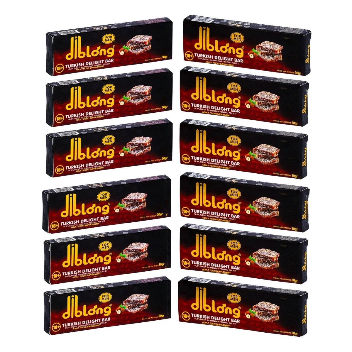 Diblong Set 12 bucati-Supliment alimentar Turkish Delight Bar pentru barbati pe baza de rahat turcesc cu plante care sustin sanatatea sexuala si functia de reproducere 12x30g