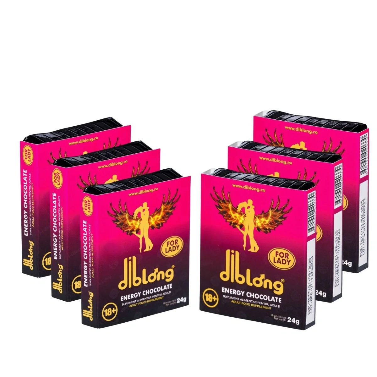 Diblong Set 6 bucati-Supliment alimentar Energy Chocolate pentru femei pe baza de ciocolata cu plante care sustin sanatatea sexuala si recapatarea energiei 6 x 24g