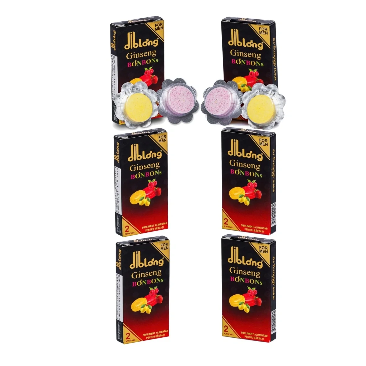 Diblong Set 6 bucati-Supliment alimentar Ginseng Bonbons pentru barbati bomboane cu ingrediente naturale ce sustin sanatatea sexuala si functia erectila 6 cutii x 2 buc