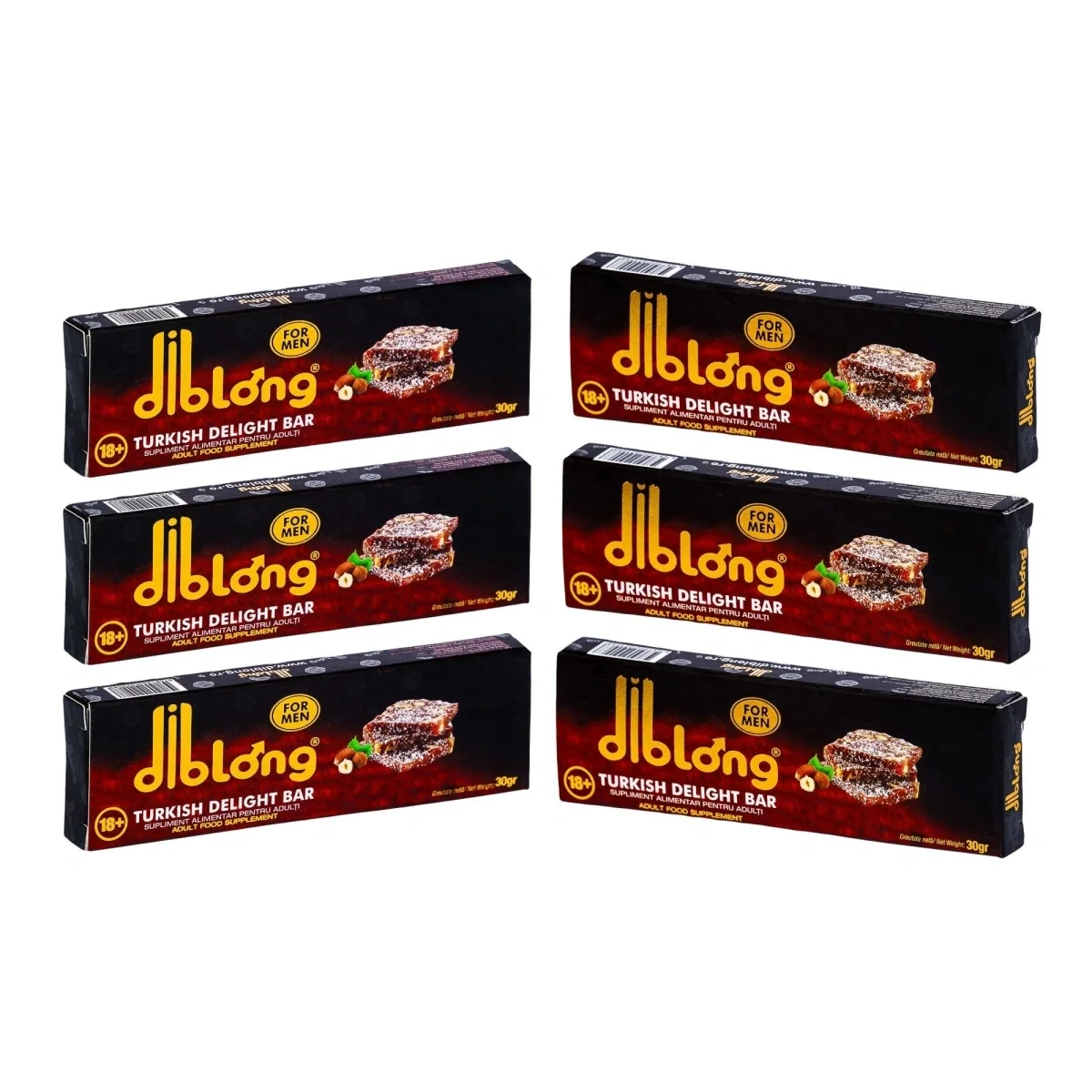 Diblong Set 6 bucati-Supliment alimentar Turkish Delight Bar pentru barbati pe baza de rahat turcesc cu plante care sustin sanatatea sexuala si functia de reproducere 6x30g