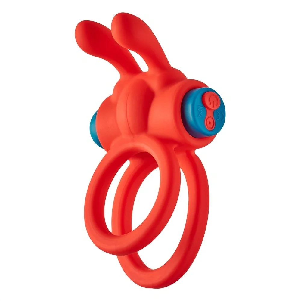 DREAM toys Inel Dublu de Penis Thrill Ring 10 Moduri Vibratii Silicon USB Rosu 10 cm