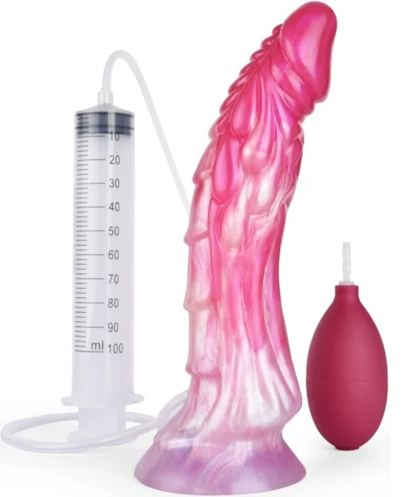 FAAK Dildo cu Ejaculare Meleys Silicon Lichid Roz 23 cm