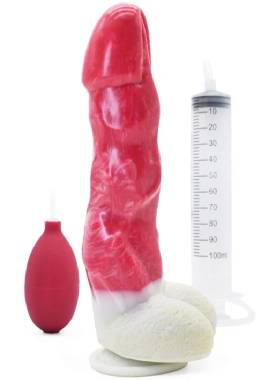 FAAK Dildo cu Ejaculare Wild Beast Silicon Lichid Rosu/Alb 22.7 cm