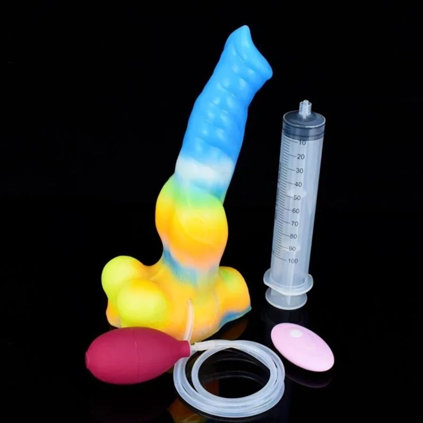 FAAK Vibrator cu Ejaculare Luminous Racehorse Remote Control 10 Moduri Vibratii Silicon Lichid USB 27cm