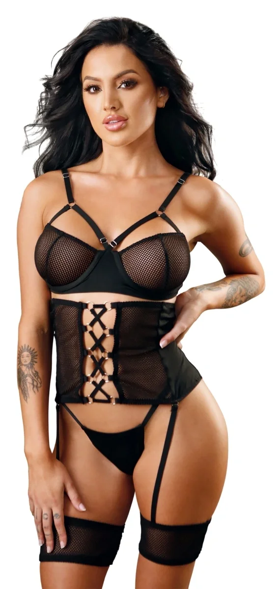 Fantasy Lingerie Set 3 Piese Lenjerie Riley Negru S/M