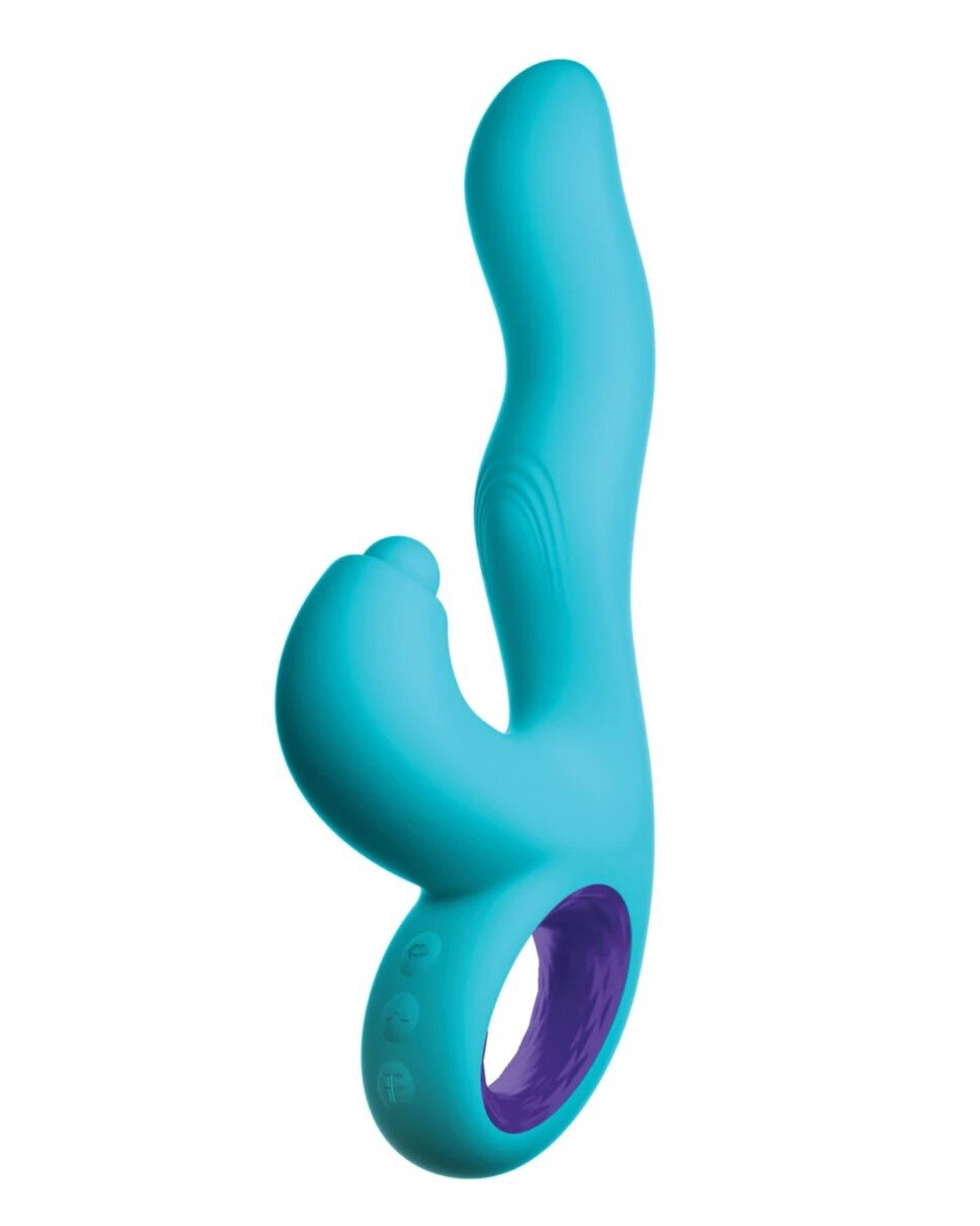FemmeFunn Vibrator Iepuras Klio Triple Action 18 Moduri Stimulatoare Silicon USB Turcoaz 21.3 cm