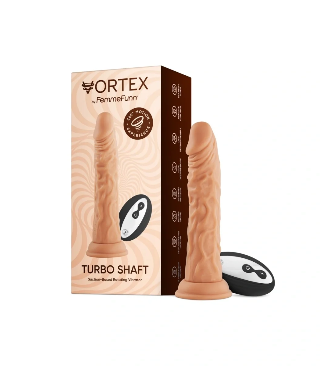 FemmeFunn Vibrator Realist Vortex Shaft Remote Control 8 Moduri Vibratii 1 Miscare Rotatie Silicon USB Natural 20.8 cm