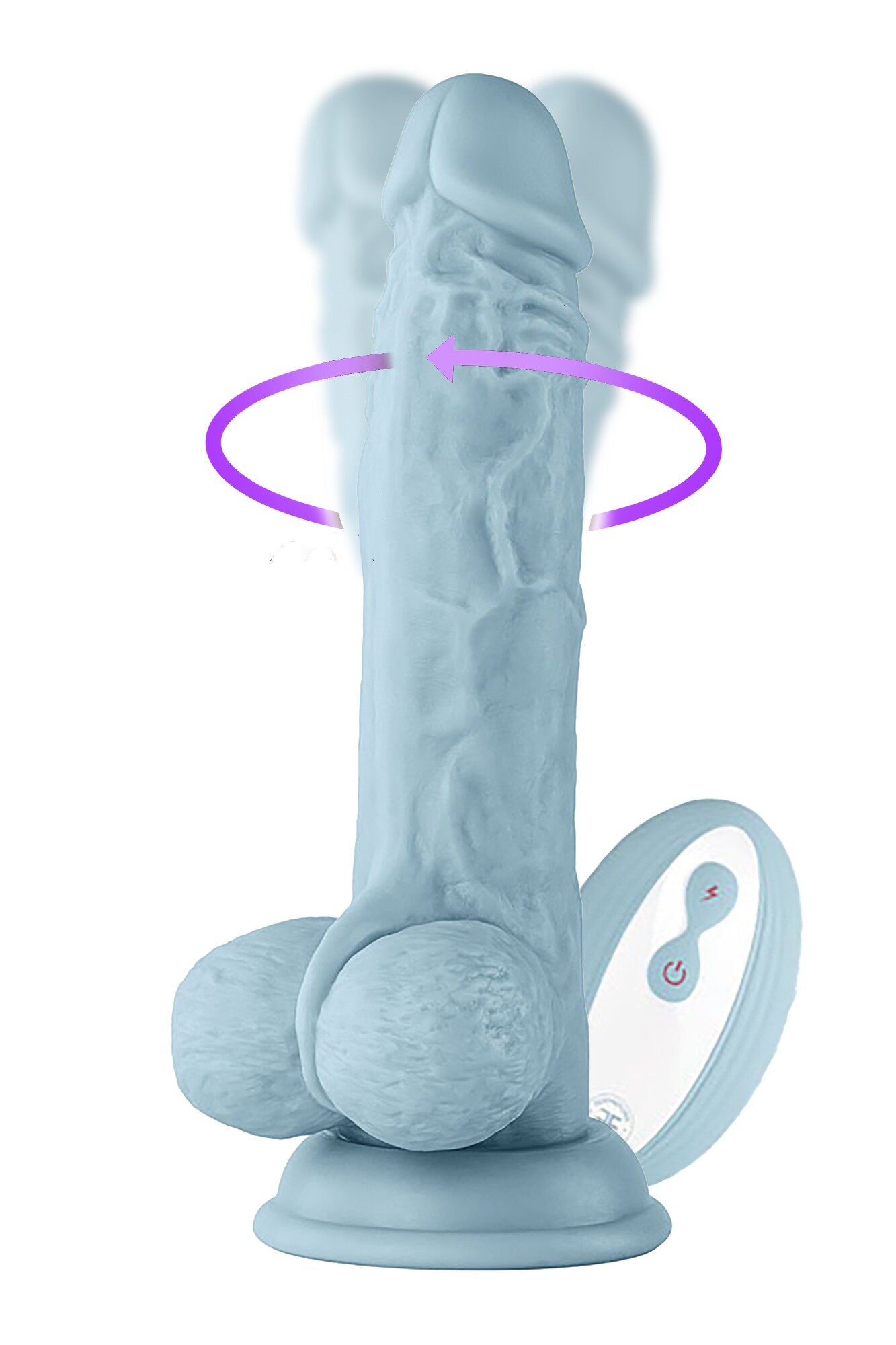 FemmeFunn Vibrator Realist Vortex Turbo Baller Remote Control 8 Moduri Vibratii 1 Miscare Rotatie Silicon Lichid USB Albastru 20.6 cm