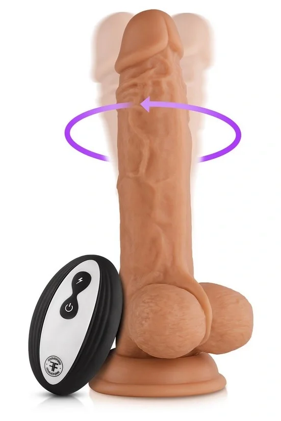 FemmeFunn Vibrator Realist Vortex Turbo Baller Remote Control 8 Moduri Vibratii 1 Miscare Rotatie Silicon Lichid USB Natural 20.6 cm