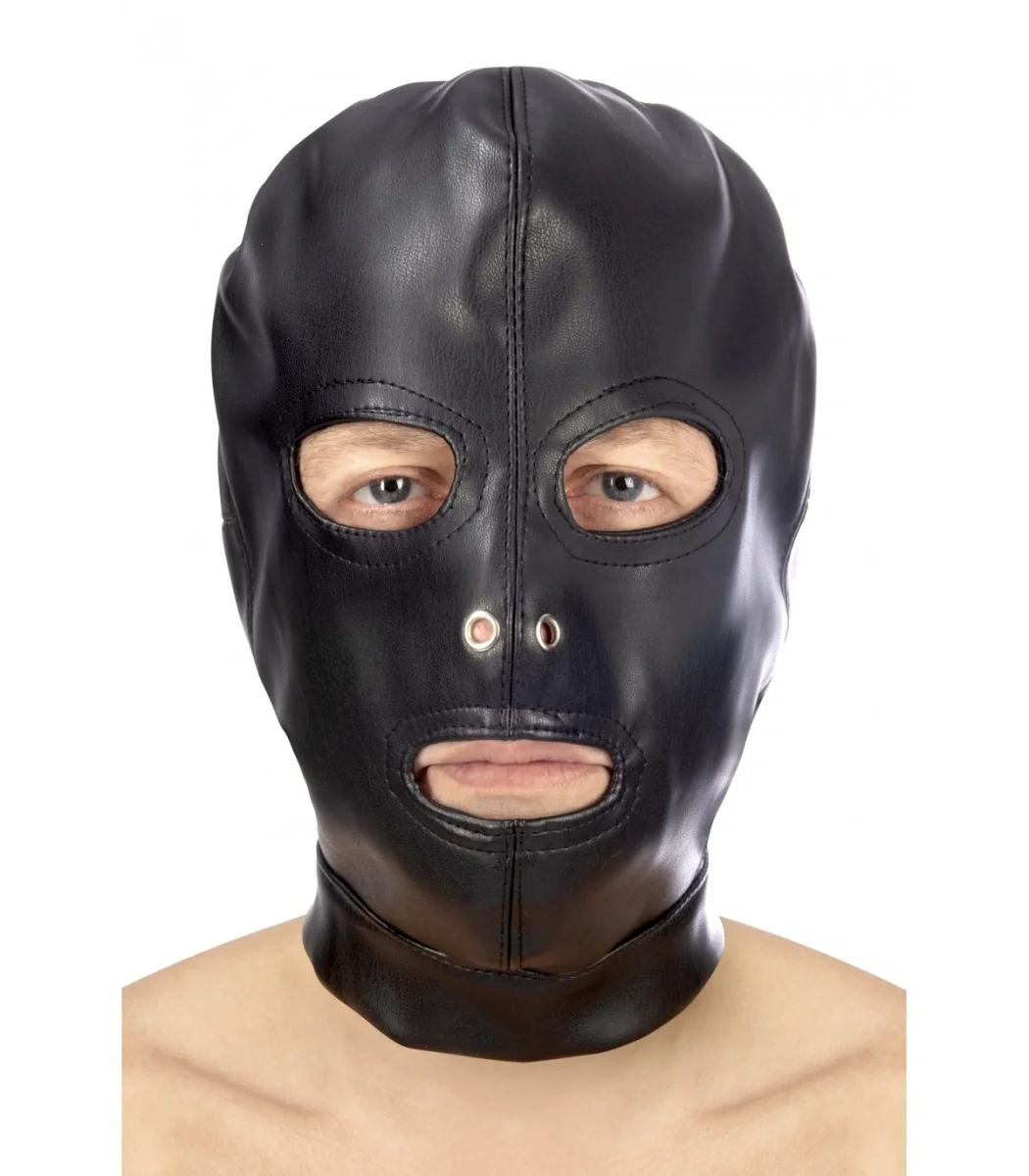 Fetish Tentation Masca BDSM cu Deschideri Ochi si Gura Piele Ecologica Negru
