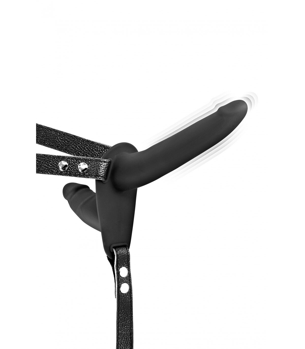 Fetish Tentation Strap-on Dublu 10 Moduri Vibratii Silicon USB Negru 15.5 cm