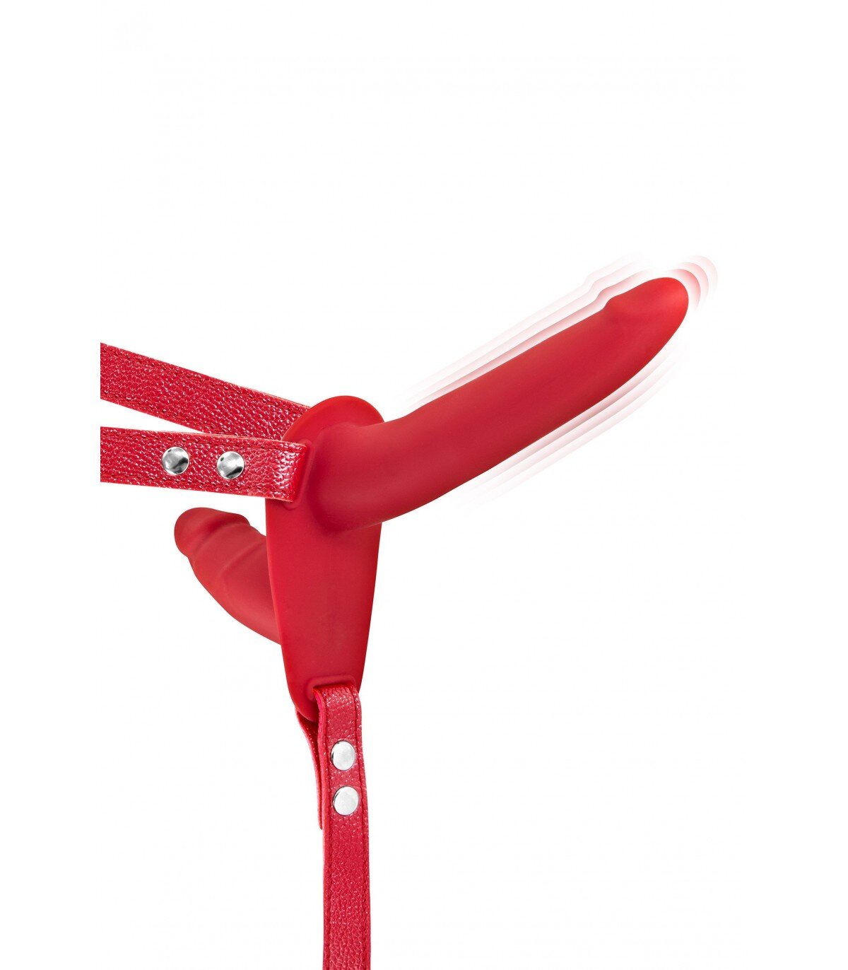 Fetish Tentation Strap-on Dublu 10 Moduri Vibratii Silicon USB Rosu 15.5 cm