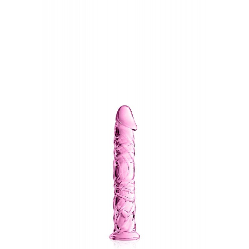 Glossy Dildo Realist din Sticla Ultra Rezistenta Roz 16.5 cm