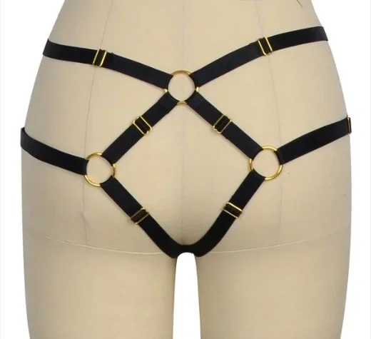 Guilty Toys Bikini Harness Khloe Elastic si Reglabil Aspect Lucios Negru XS-L