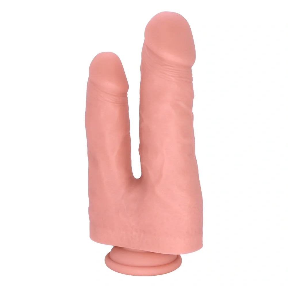 Guilty Toys Dildo Dublu cu Ventuza la Baza Silicon Lichid Natural 21.3 cm