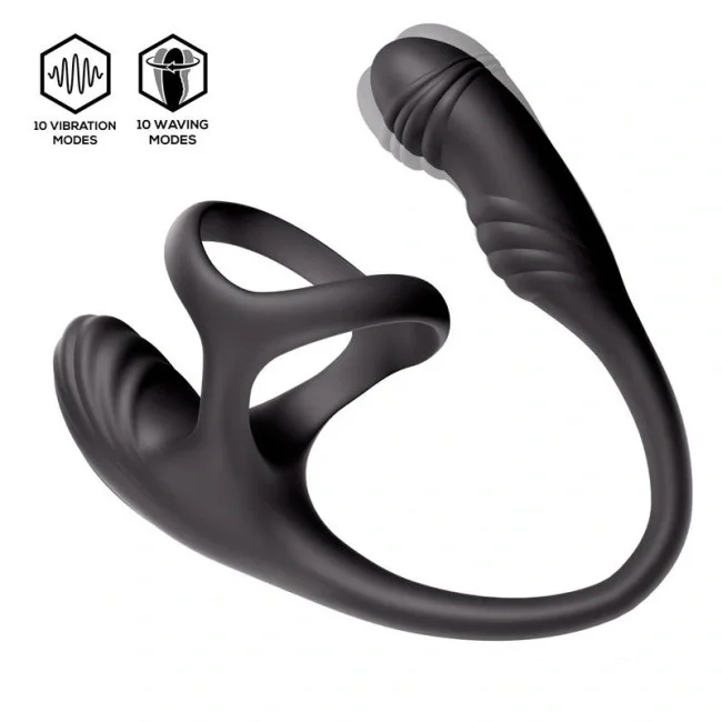 Guilty Toys Inel de Penis cu Stimulator Anal Bluetooth Control 10 Moduri Vibratii 10 Moduri Rotatii Silicon USB Negru