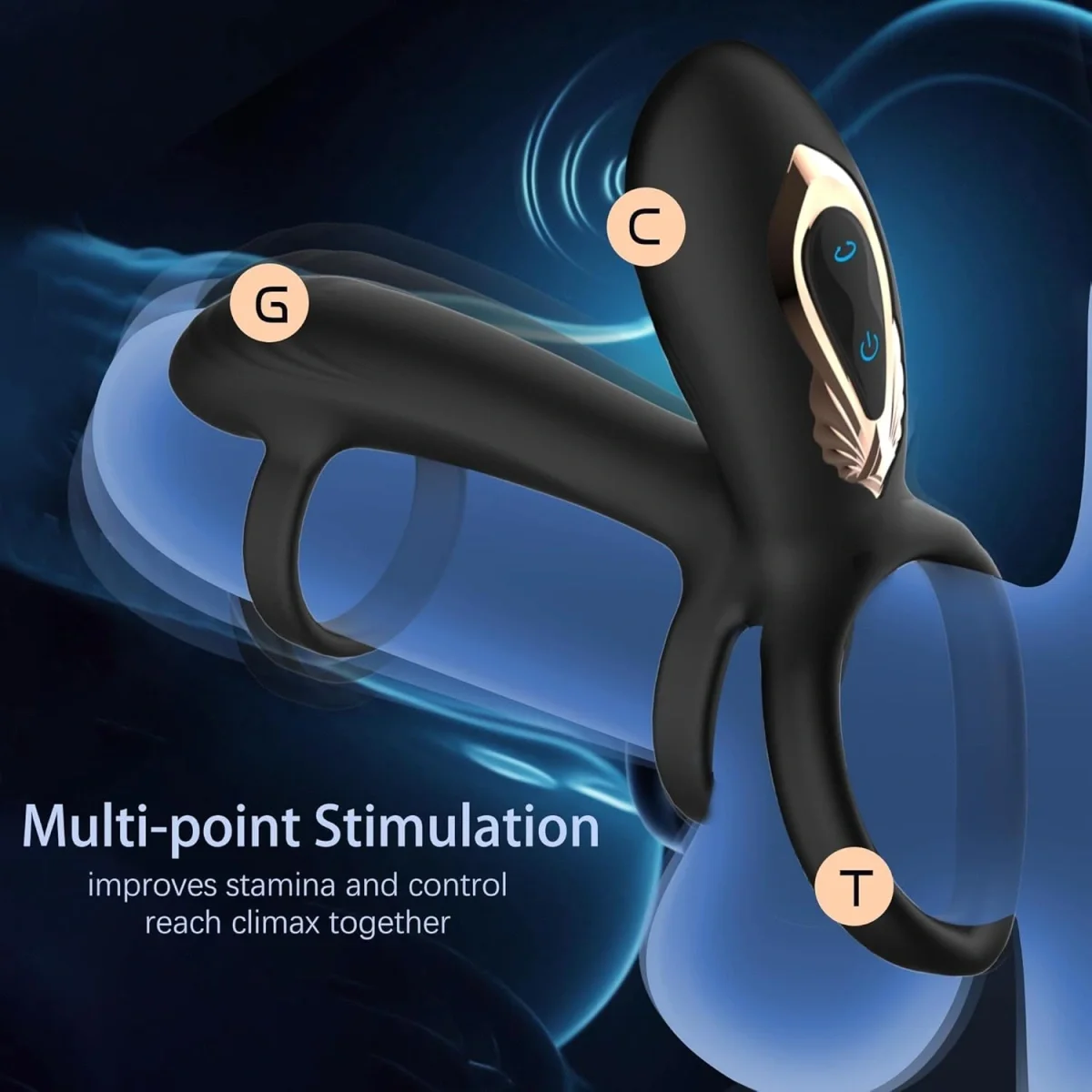 Guilty Toys Inel de Penis cu Vibratii si Miscari Rotative Remote Control Silicon USB Negru