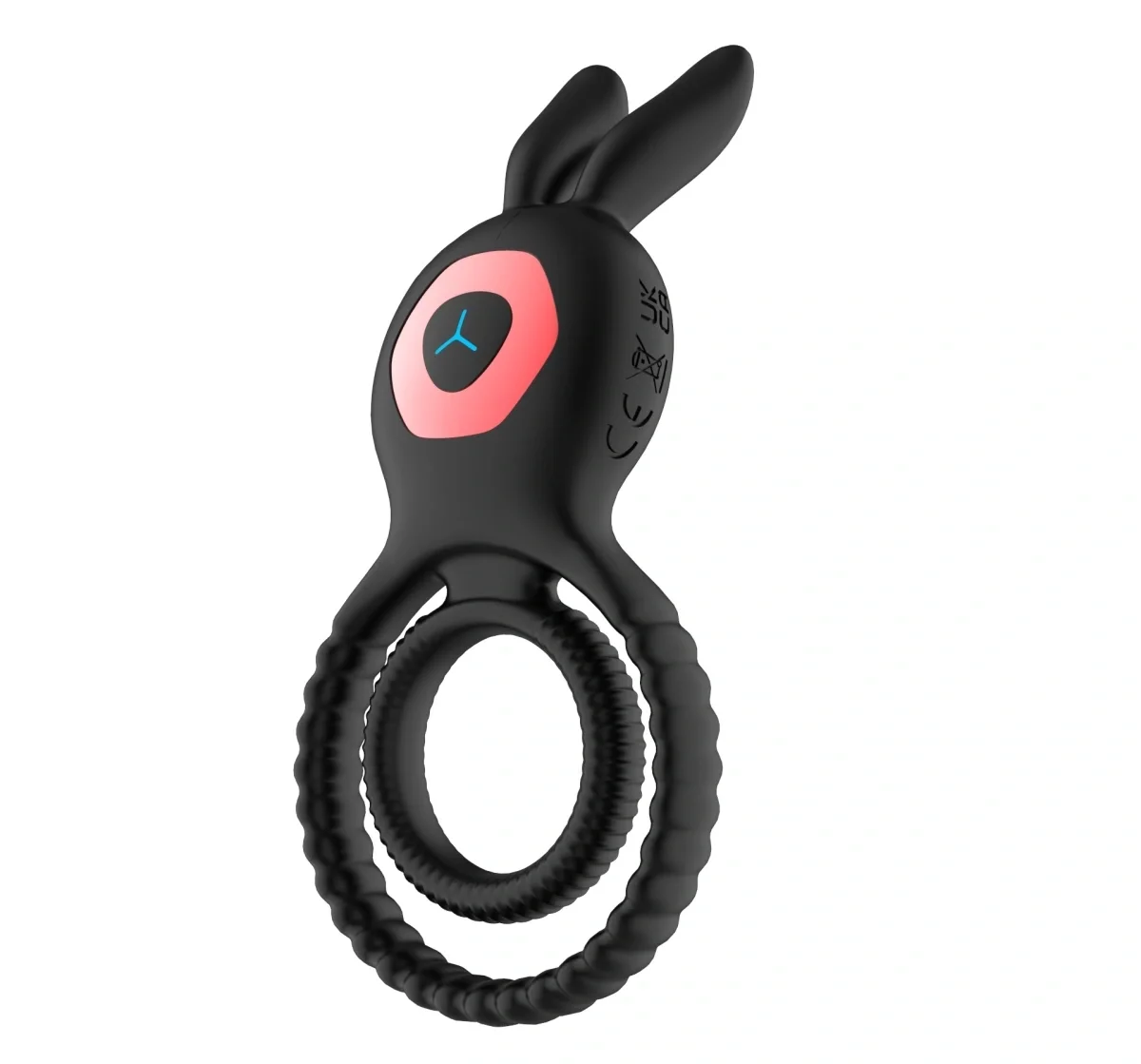 Guilty Toys Inel Dublu de Penis Bunny Ring 10 Moduri Vibratii Silicon Negru